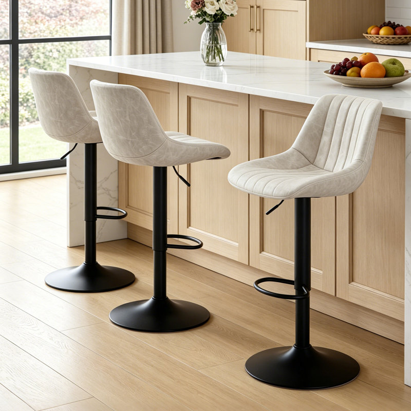 Tabourets pivotants à hauteur réglable avec dossier pour îlot de cuisine, Grey Seat/ Black Frame, 3