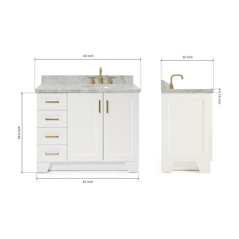 ARIEL TAYLOR 43 IN RIGHT OFFSET RECTANGLE SINK VANITY, White, Oval, Right