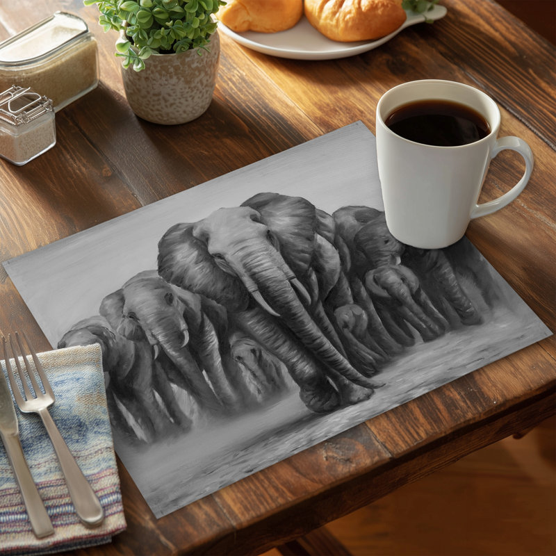 Herd of Elephants Gray Polyester Placemat | Home Decor