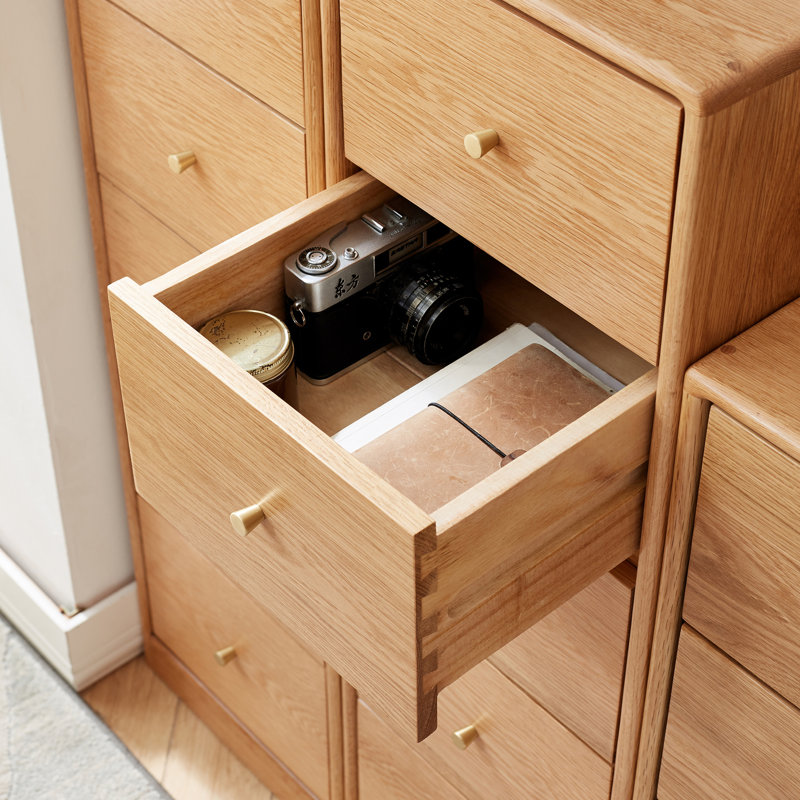 Solid Oak Bedside Storage - Four Drawer Cabinet For Living Room Table With Drawers In Wood