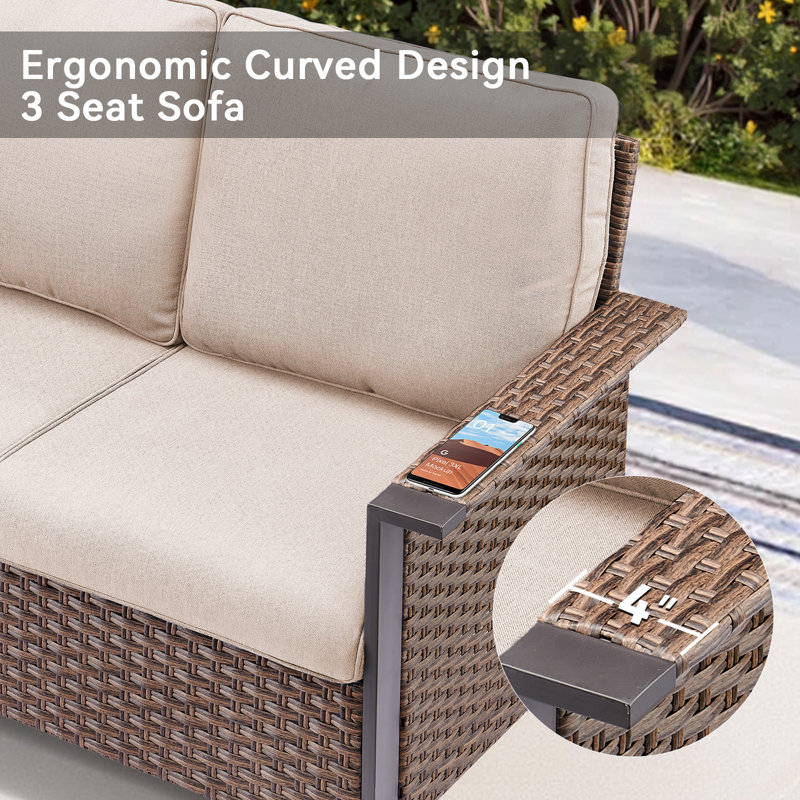 5 Piece Outdoor Patio Wicker Furniture Sets With Rattan Chairs, High Back Outdoor Conversation Set, Beige