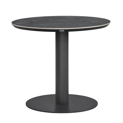 Kobalt 36 po Table de bar ronde ronde en noir avec plateau en pierre frittée et base en métal