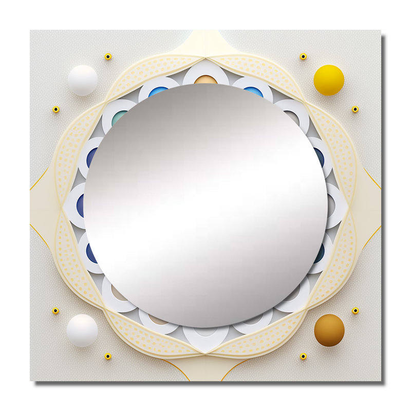 Miroir rétro visionnaire Mandala sur blanc III, 29 po x 29 po