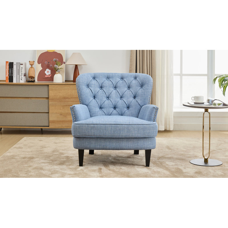 Méridienne rembourrée avec garniture cloutée, Polyester bleu clair