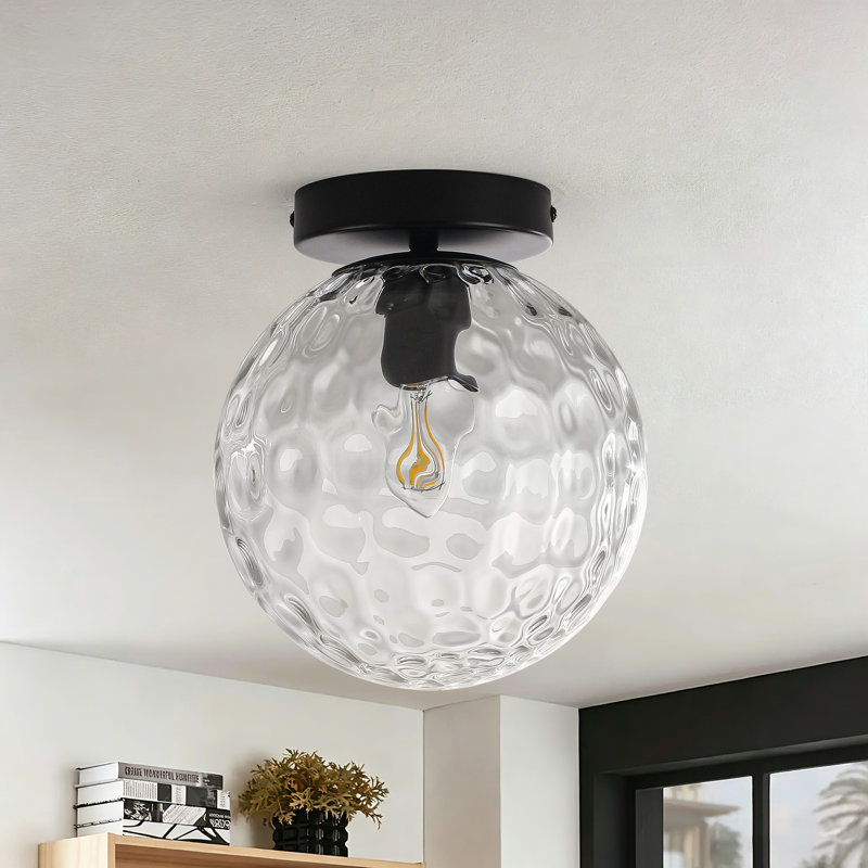 Plafonnier encastré à globe en verre martelé à 1 lumière, Matte Black