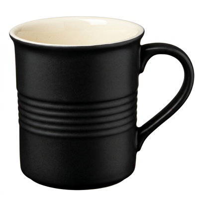 Vintage Embossed Black Matte Coffee Mug, 14.3 oz / 425ml, Large Ceramic Stoneware Cup with Handle for Coffee, Tea, and Hot Chocolate, Dishwasher Safe