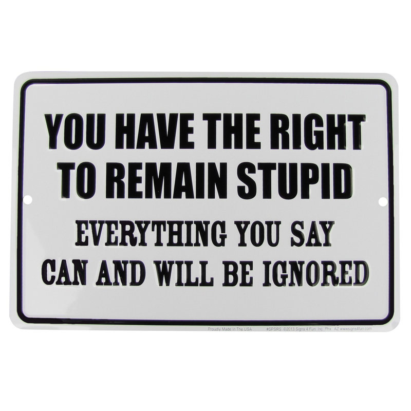 You You the Right to Remain Stupid Funny Tin Us Made Novelty, décoration murale