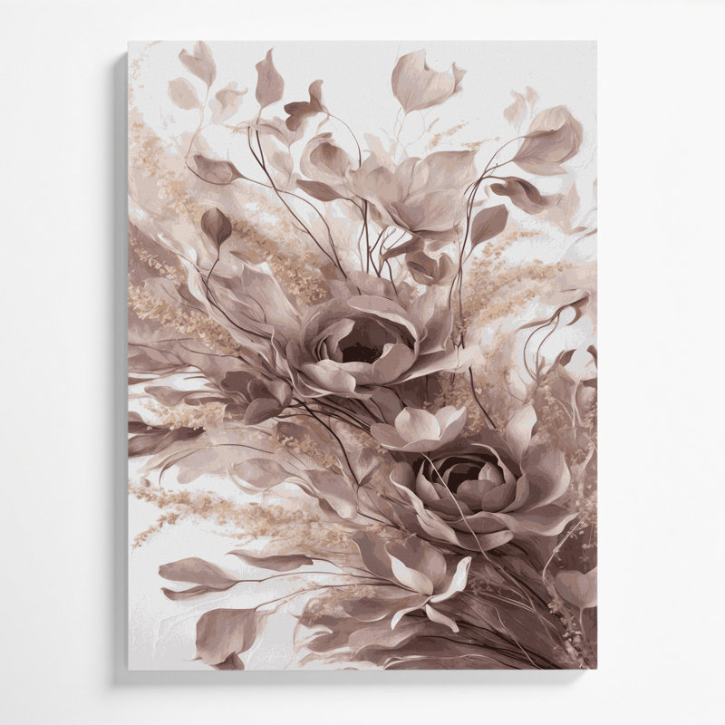 Abstrait floral 36, art mural sur toile grise, H 14 po x l 11 po