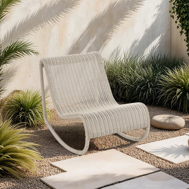 Chaise berçante d'extérieur en osier Antigua, Crème, crème