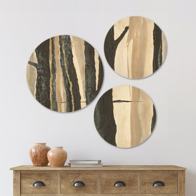 Forest Silhouette II - 3 pieces tree round wall art Print on Natural Wood