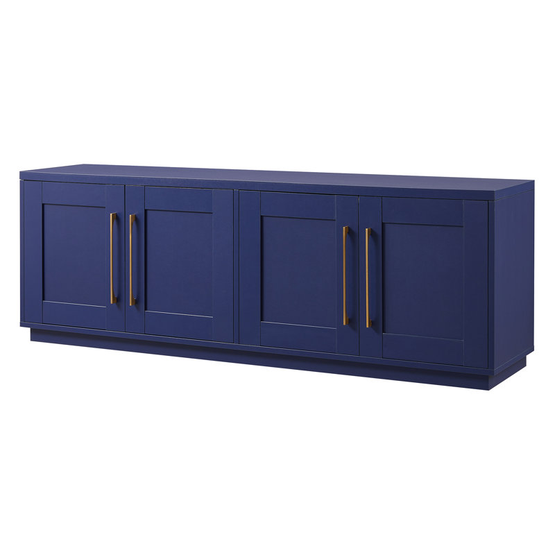 Tillman TV Stand for TVs up to 75" in Dark Blue with Storage, Adjustable Shelves & Cable Management — Transitional Media Console with Brass Hardware for Living Room