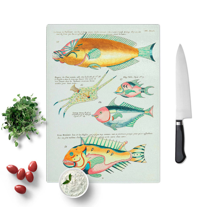 Glass East indies Fish Illustrations Xiii by Louis Renard Chopping Board, 39 cm W x 28.5 cm L