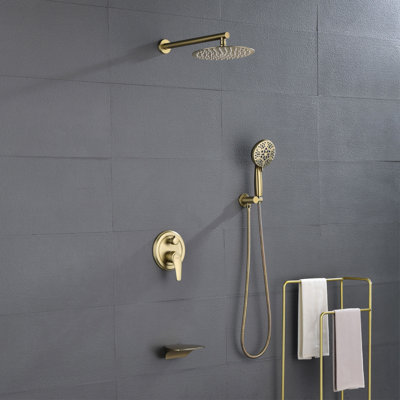 Ceiling Rain Shower System With Tub Spout Shower Faucet Set 12 Inch Shower Head And Handheld Shower Trim Kit