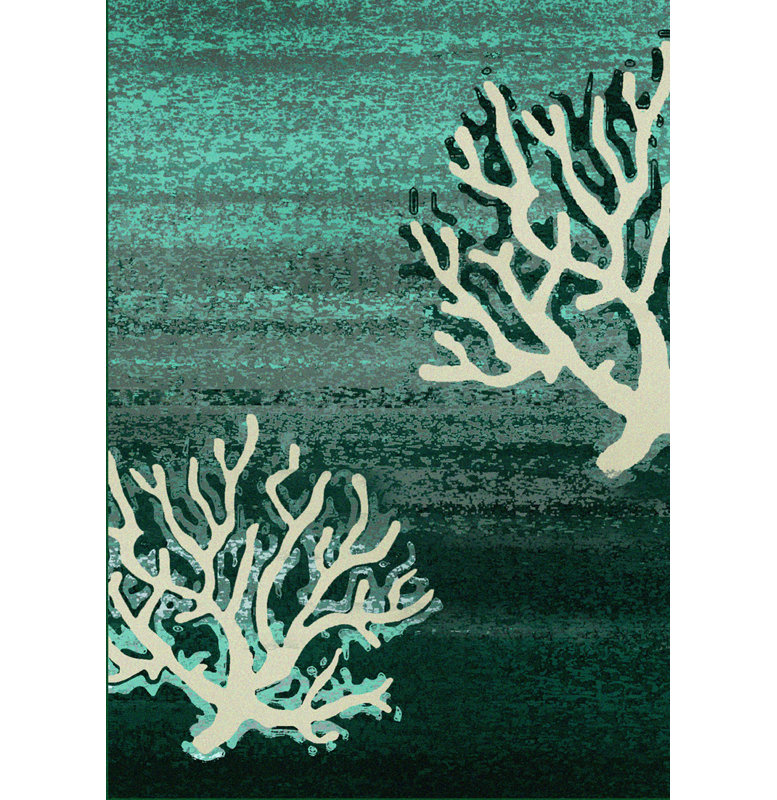 Tapis turquoise / vert foncé Konnor, Rectangle 7 pi 8 po x 10 pi 9 po