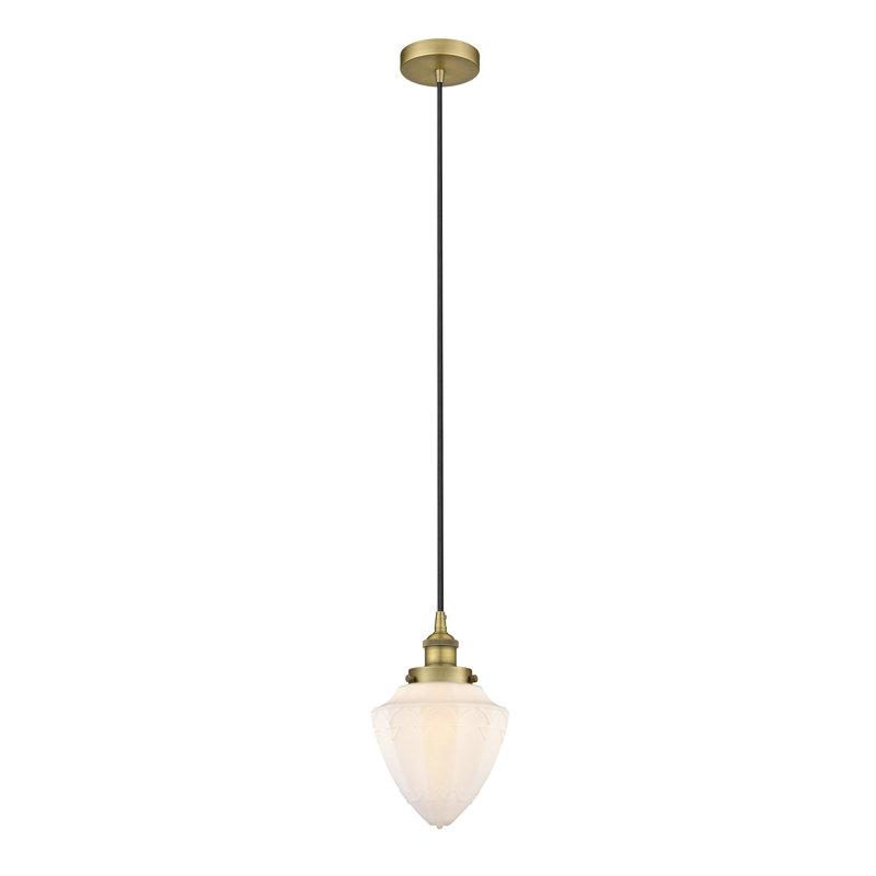 Luminaire suspendu simple en forme d'urne à 1 lumière Myland, Blanc mat, H 12 po x l 7 po x P 7 po, Laiton brossé