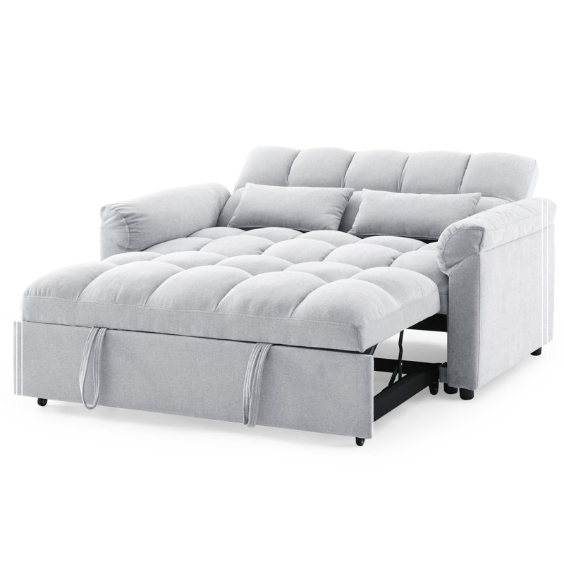 Canapé-lit convertible avec lit escamotable 62,5 po Minetta, 100 % lin gris clair