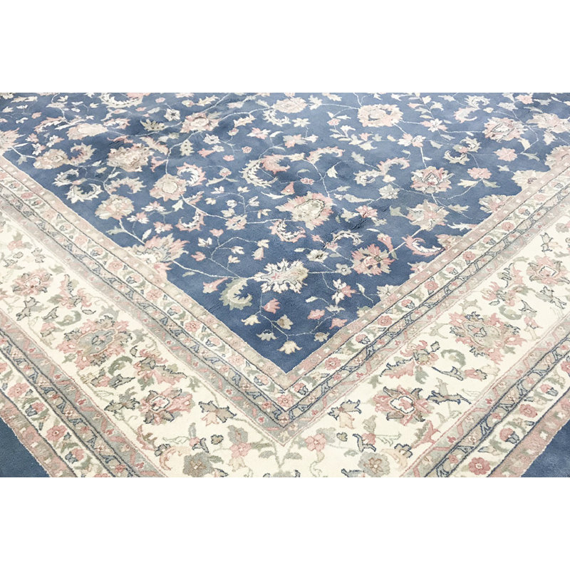 Wool Floral Area Rug in Blue/Beige