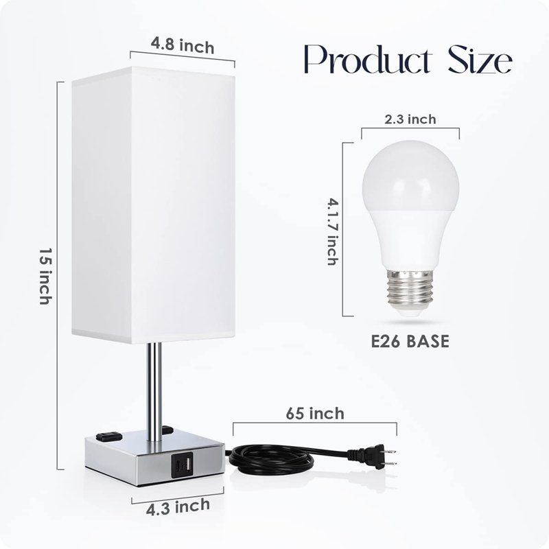 Lampe de chevet pour chambre à coucher, Argent argent, Blanc