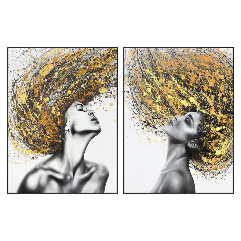 Art mural toile dorée Diptych - 47 "- cadre noir