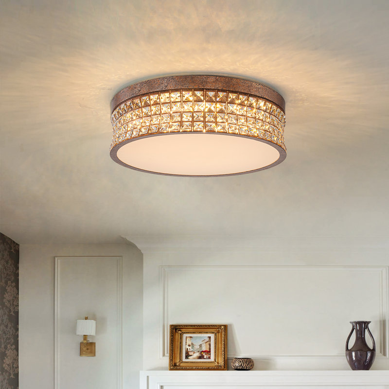 Antique Bronze Round Led Crystal Flush Mount