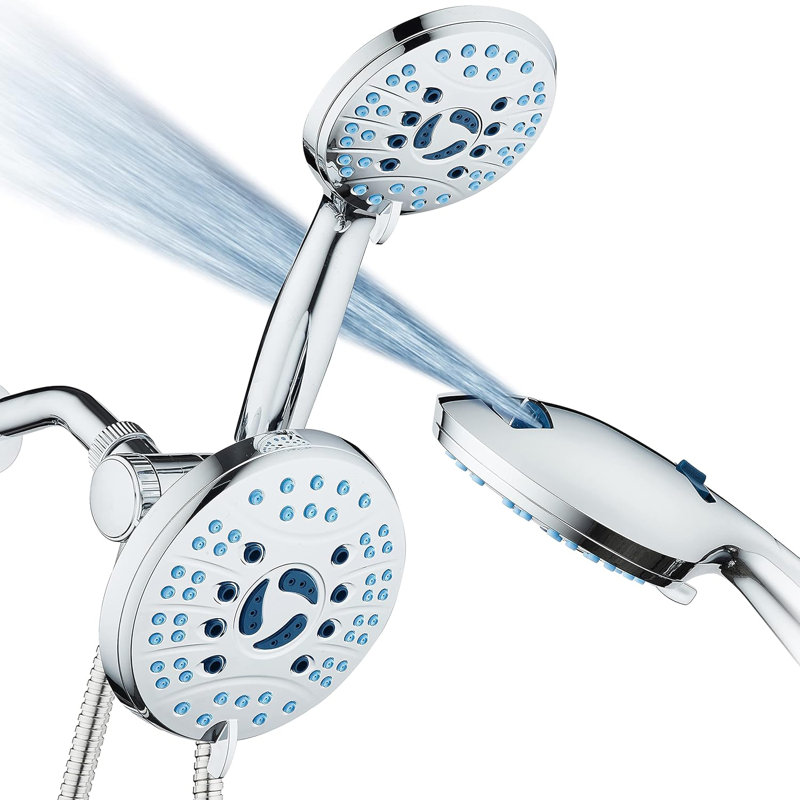 High-Pressure Shower Combo: 48-Setting Rain & Handheld, Anti-Clog Nozzles, Long Hose, Silver