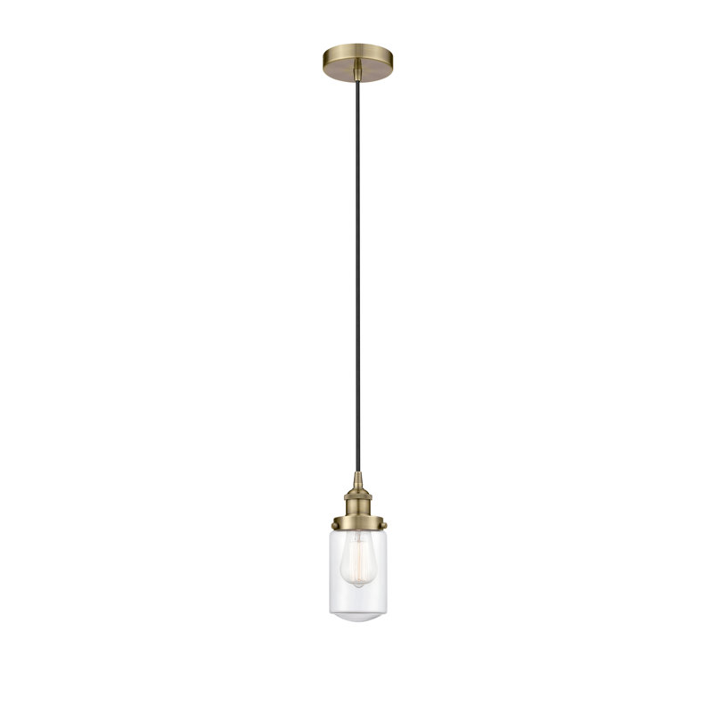 Luminaire suspendu cylindrique à 1 lumière Saroyan, Laiton antique, Transparent