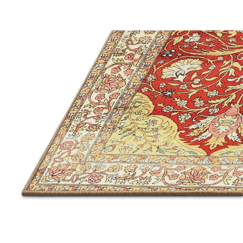 Tapis floral rouge / jaune, Rectangle 6 pi x 9 pi