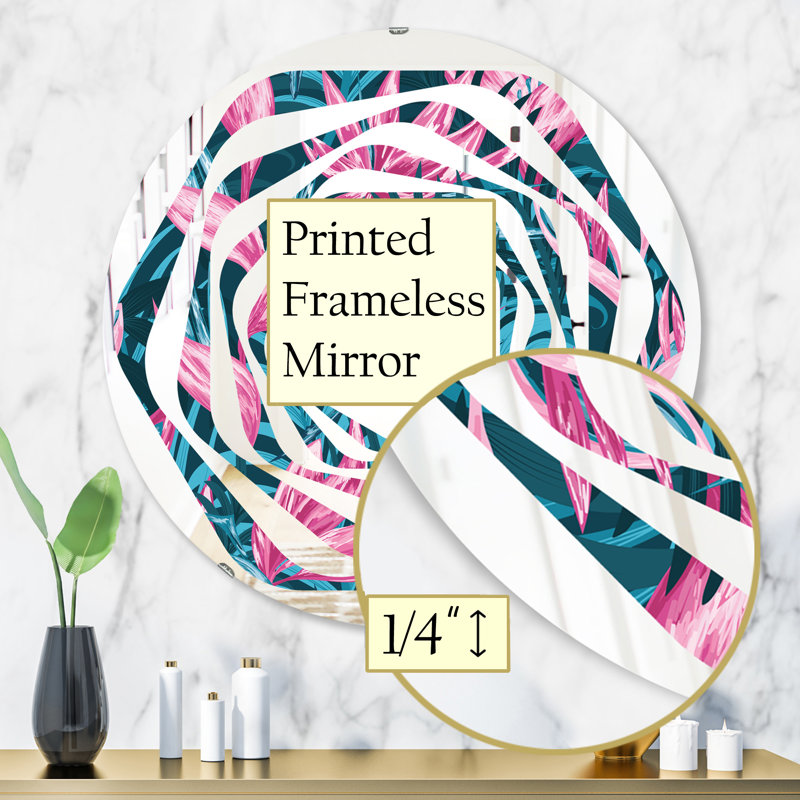 Miroir mural Whirl, H 31,5 po x l po, Tourbillon de fleurs tropicales dessinées à la m