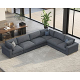 Modular Sectional Sofa, 152 Inches Down Filled Sectional Sofa, 6 Seats L Shaped Cloud Couch With Chaise, Ottoman, Oversized Couch For Living Room, Linen Couch Set