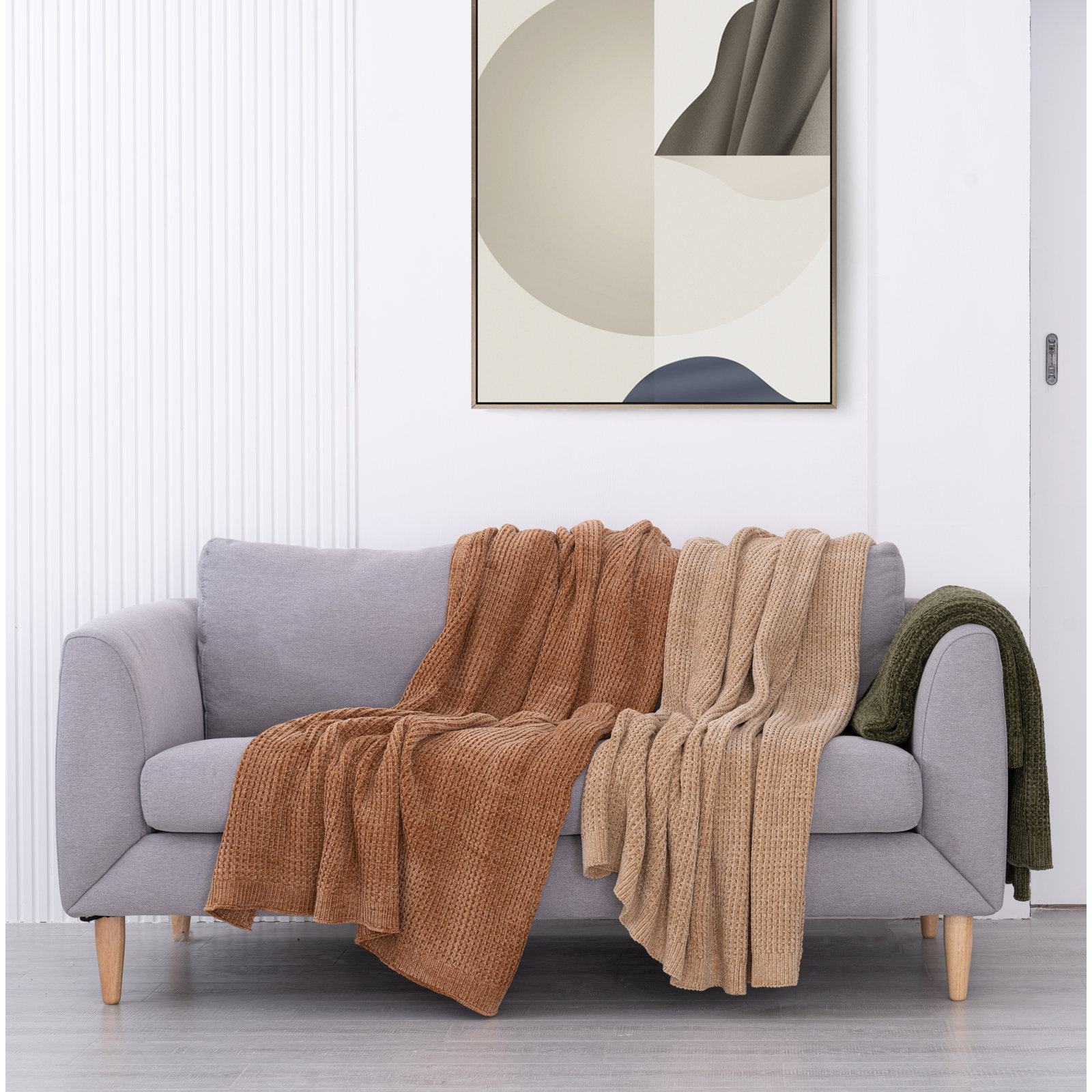 Amor Waffle Knitted Throw Blanket, Ginger