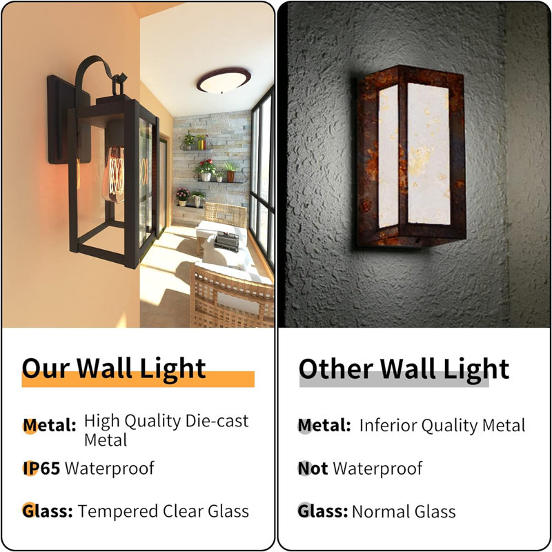 Outdoor Wall Lights, Matte Black Exterior Light Fixtures With Clear Glass Shade, Waterproof Front Porch Lighting, Modern Sconces Lantern For Outside, House, Garage, E26 Socket, ETL Listed