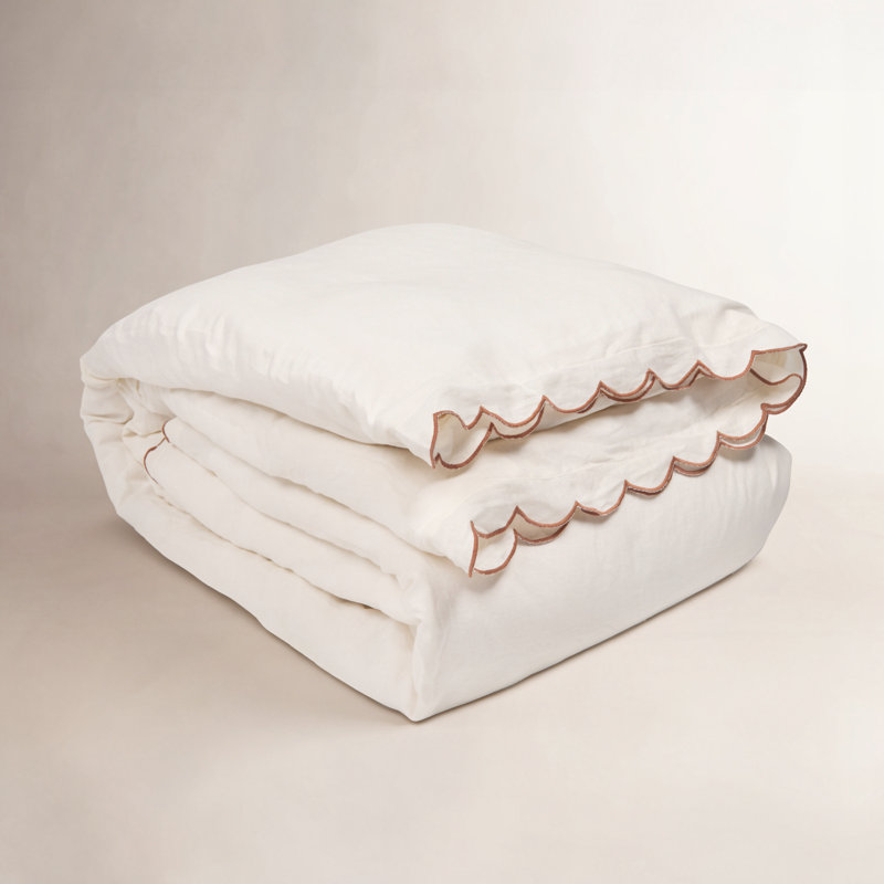 Kelly Linen Duvet Cover, Queen Duvet Cover, Cream/Terra Cotta