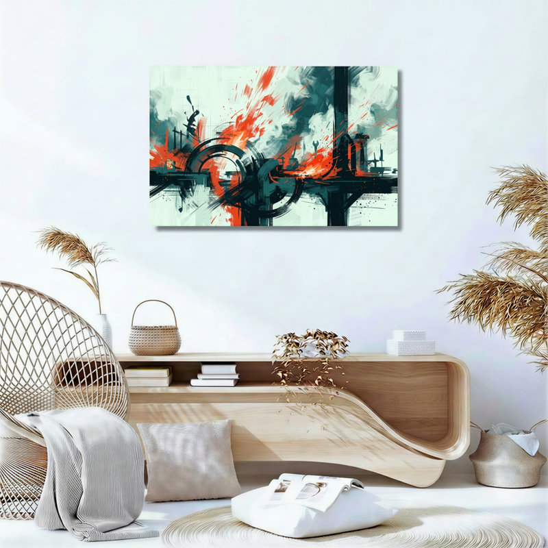 Ensemble de 1 tableau abstrait industriel sur toile, 24"H x 36"W, Wrapped Canvas