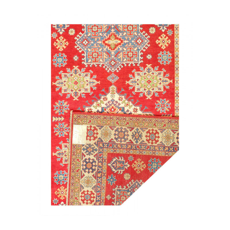 Tapis unique en laine 6 pi 2 po x 10 pi rouge, Malibu, beige Solorzano