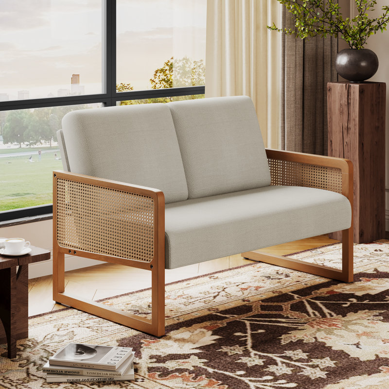 Upholstered Loveseat, Light Taupe Linen