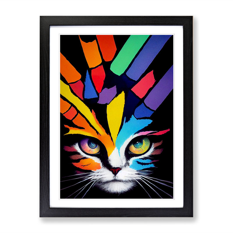 Desideria Cat Crayon Art - Picture Frame Print, 64cm H x 46cm W, Oak Framed