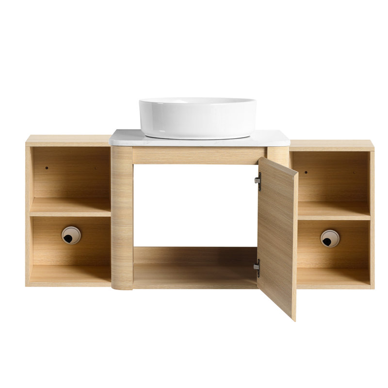 Meuble-lavabo mural de 48 po avec lavabo en céramique d'art, 2 espaces de rangement, fermeture en douceur, contreplaqué de qualité pour les charnières, qualité du matériau