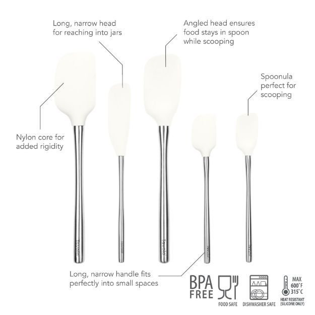 Flex-Core White Silicone and Stainless Steel 5-Piece Spatula Set