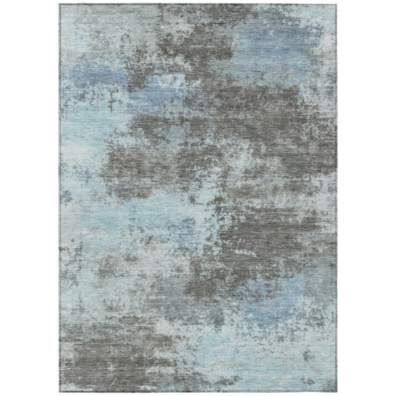 Tapis extérieur lavable abstrait taupe et bleu ciel 9 pi x 12 pi