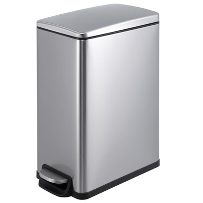 12 Gal Slim Kitchen Trash Can with Step Pedal, Soft-Close Lid, Space-Saving Stainless Steel Bin with Removable Inner Bucket for Home, Office, or Bathroom