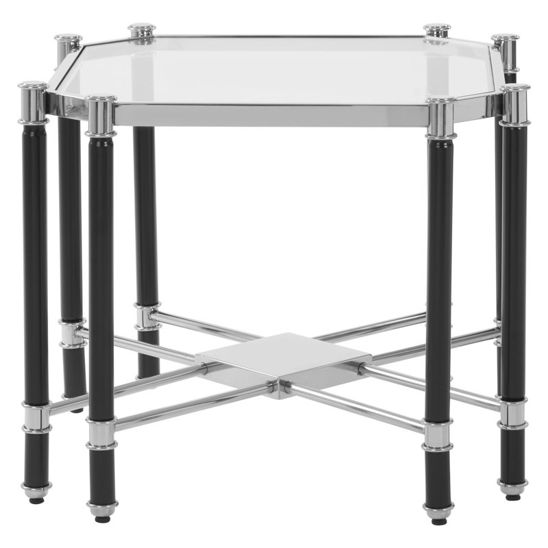 Briaroaks Glass Top Abstract End Table, Black/Silver