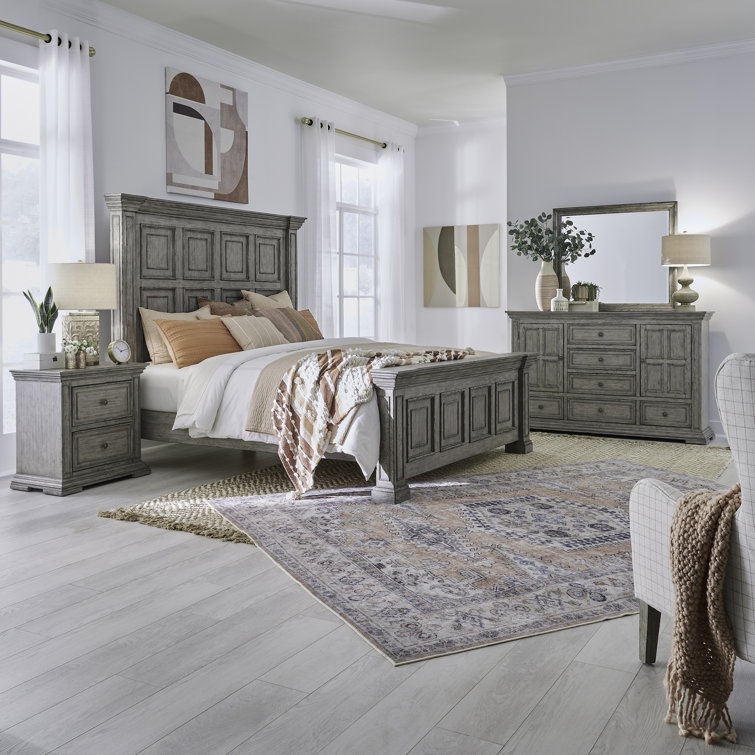 Temple Cloud Panel Bed, Dresser & Mirror, Night Stand