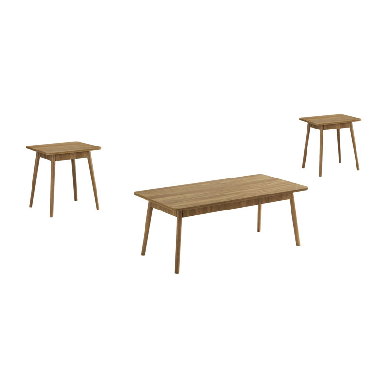 Ensemble de table de salon 3 pièces avec table basse rectangulaire et deux tables de bout, finition noyer avec pieds en bois massif