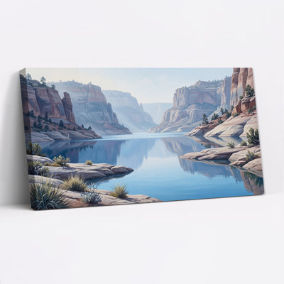 Red Rock Canyon River With Blue Water Reflection Canvas Wall Art