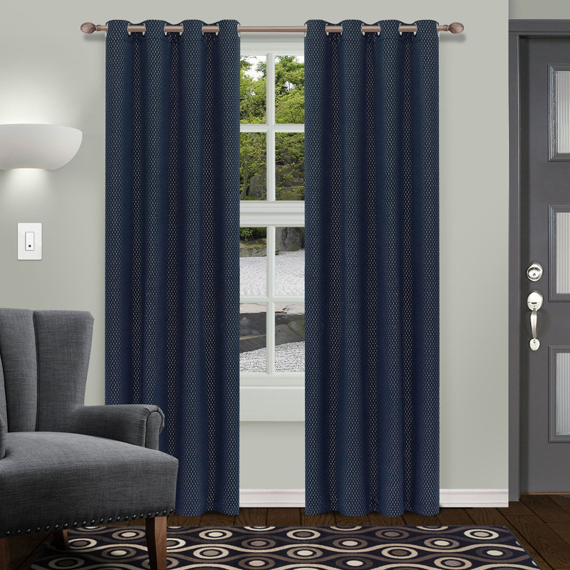 Wiechmann Geometric Shimmer Abstract Room Darkening Curtain Panel Set, Navy Blue, 52" W x 96" L