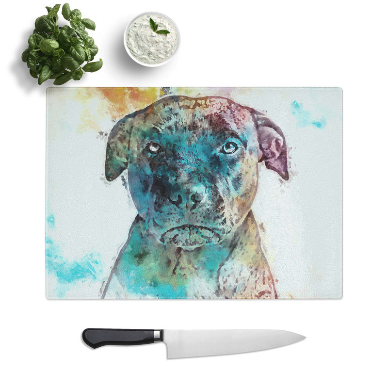 Tempered Glass a Staffordshire Bull Terrier Dog Chopping Board, 28.5 cm W x 20 cm L