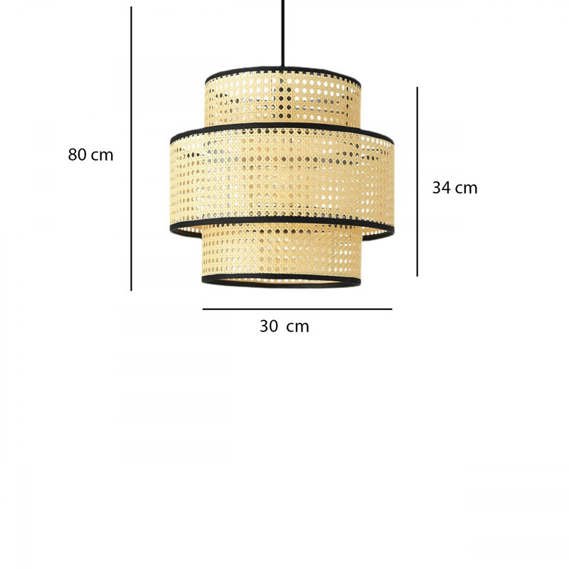 Elegant Rattan Chandelier, Cream & Black, 11.8 x 13.4 inches (Cap Diameter x Height) | Total Height 31.5 inches | E27 Socket, Max 40W | Perfect for Modern Living Rooms, Dining Areas & Entryways, Stylish Design