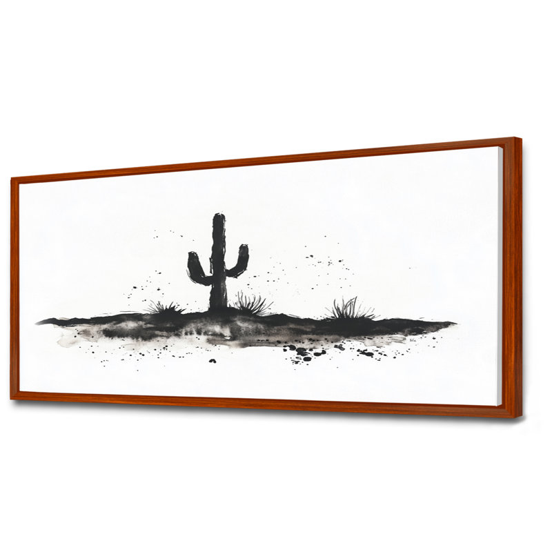 «Minimalist Desert», art mural cactus, Kristofer, H 28 po x l 60 po, Cadre flottant brun