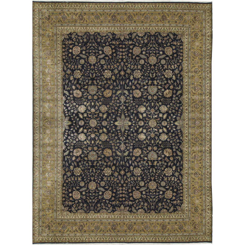 Tapis noir et doré de haute qualité noué à la main