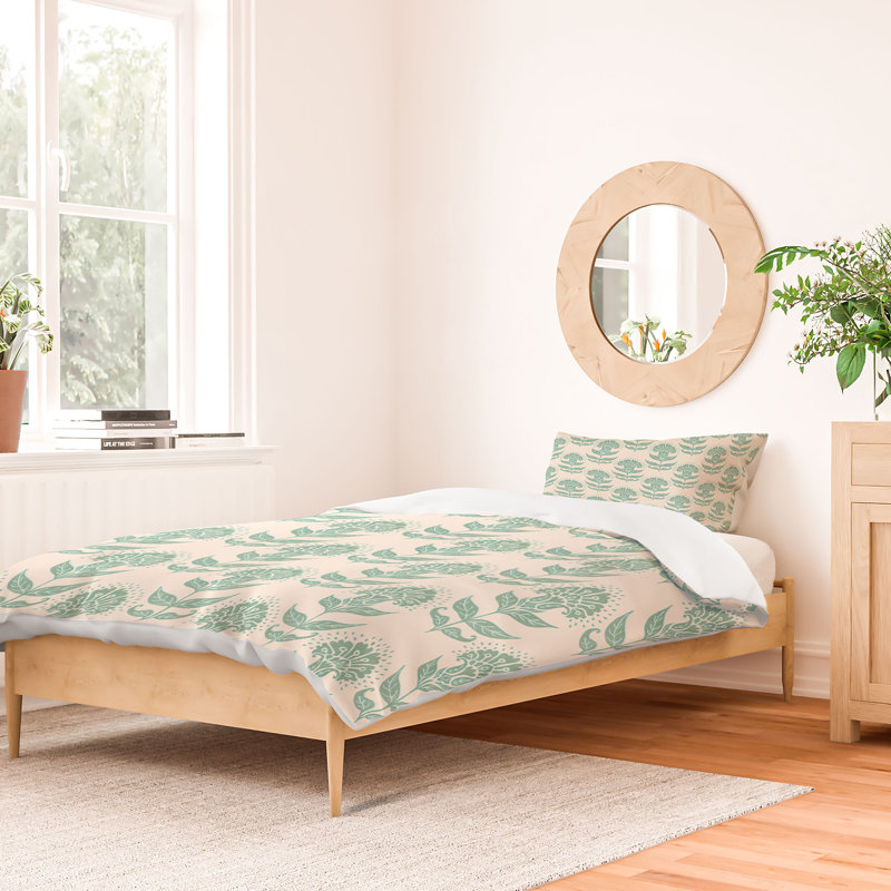 Ensemble de housse de couette Schatzi Aurelia, Vert, Housse de couette simple + 1 taie décorative